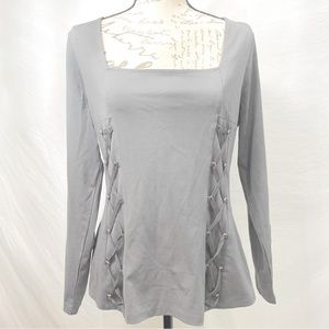 Venus Gray Square Neck Long Sleeve Faux Lace up detail XL
